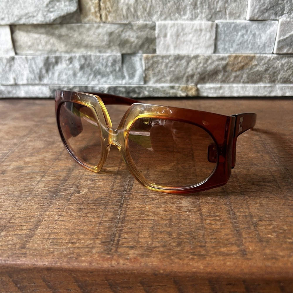 VINTAGE TED LAPIDUS 25 OVERSIZED TRANSLUCENT Brown 1970'S 80s FRANCE SUNGLASSES